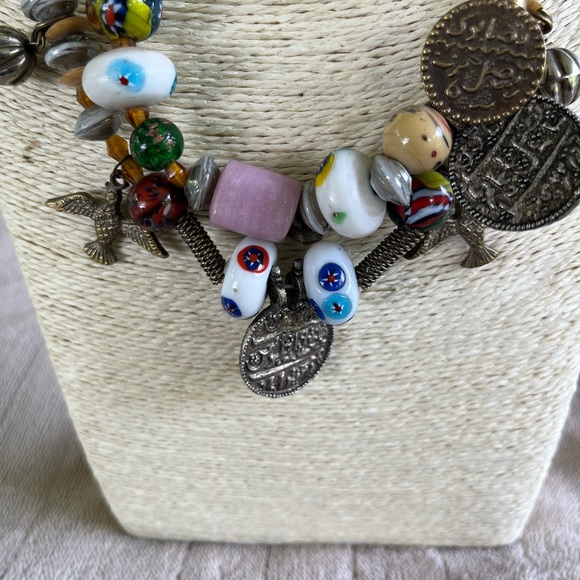 VINTAGE NECKLACE ART GLASS BEAD LAMPWORK CHA CHA CHUNKY DBL STRAND VERY UNIQUE - Picture 4 of 12